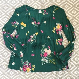 Green Floral Boho Top